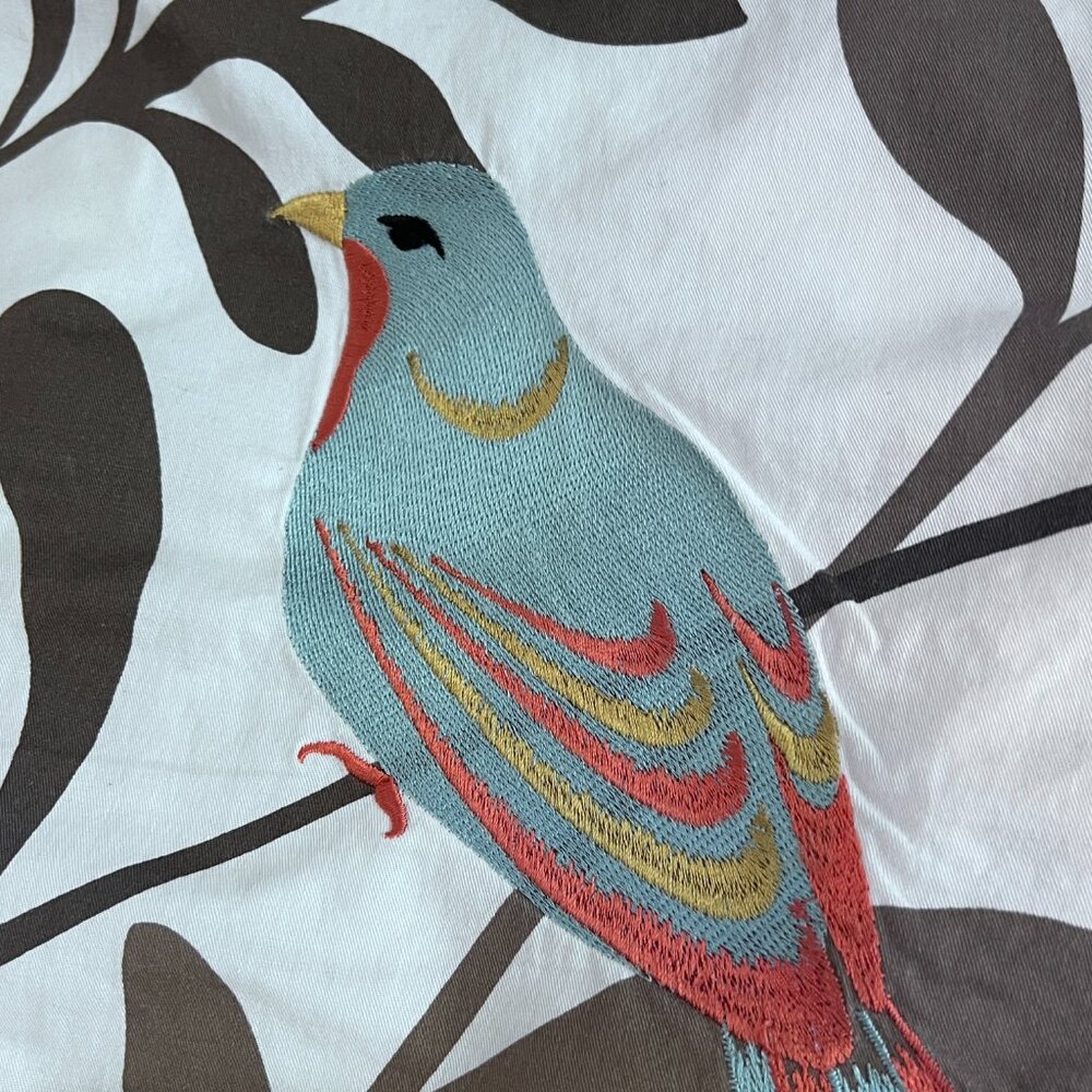 Embroidered Accent Pillow 15" Square & Standard Sham Set Colorful Bird Design - Picture 5 of 12